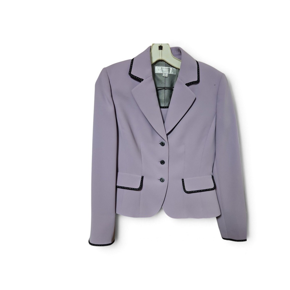 Tahari Arthur S Levine Petite 3 Piece Skirt Suit Lilac Black Size 2P NWT 0509